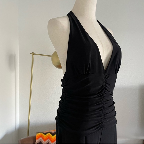 Arden B Glam Goth Halter Ruched Wide Leg Jumpsuit - Picture 4 of 9